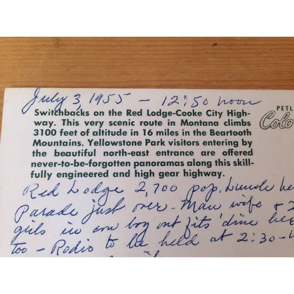 Vintage 1955 Montana Beartooth Mountains Yellowstone Park Color Tinted Postcard